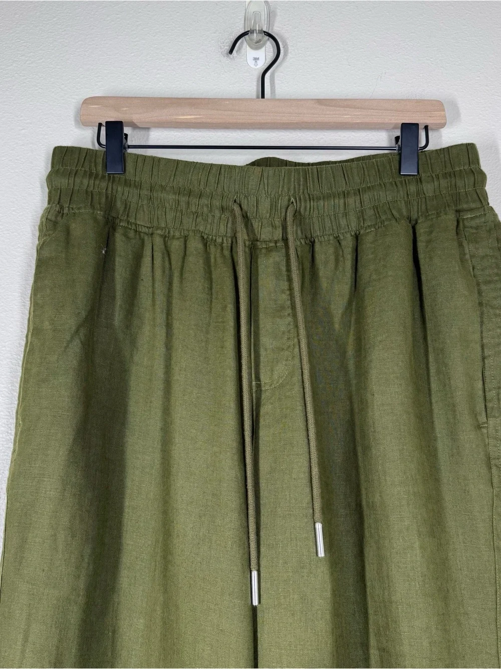 Quince 100% European Linen Wide Leg Pants Olive Green Travel Vacation Large
